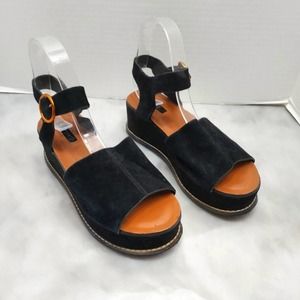 Topshop Black Faux Summer Suede 2" Wedges. Size 37